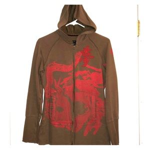 Calvin klein jeans olive green zip up hoodie sz XL